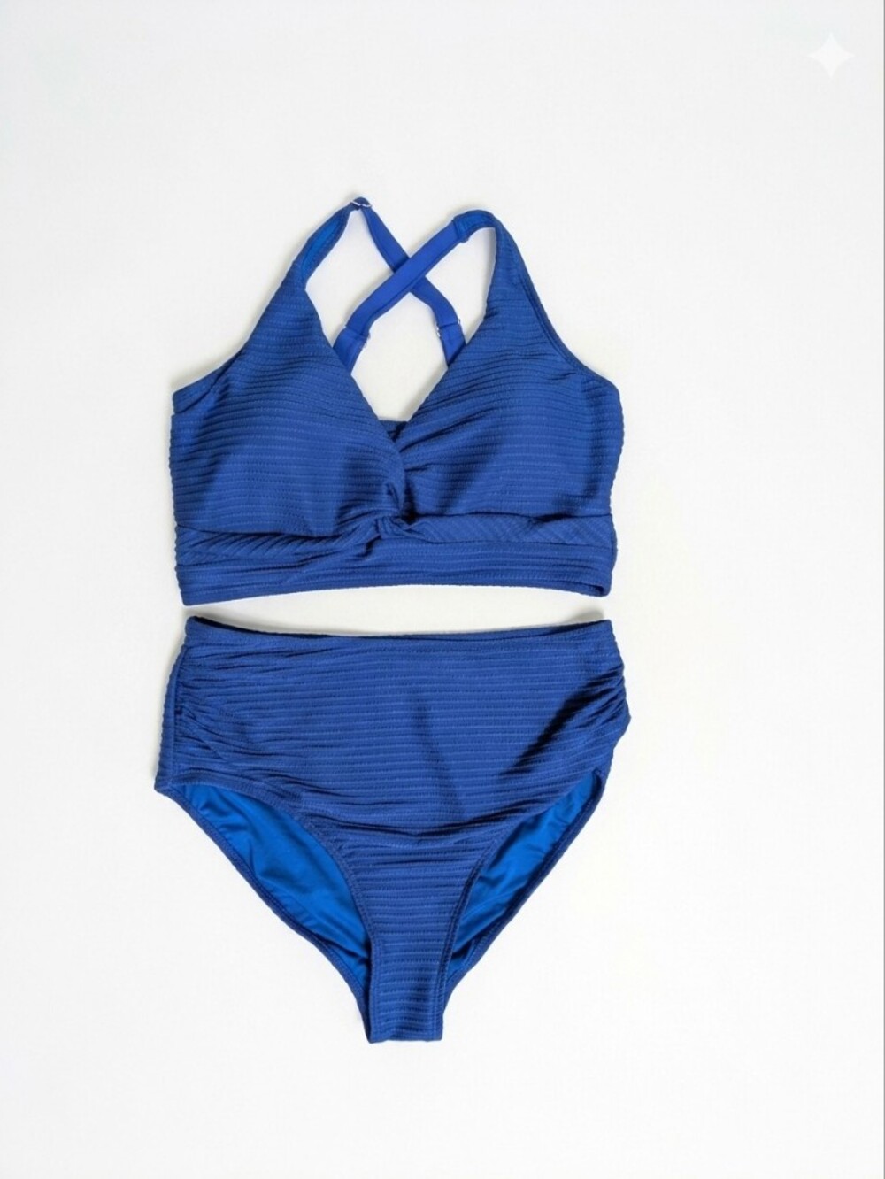 Ribbed Bikini Set 2XL Royal Blue Two Piece Swimsuit Plus Size NWOT High Waist